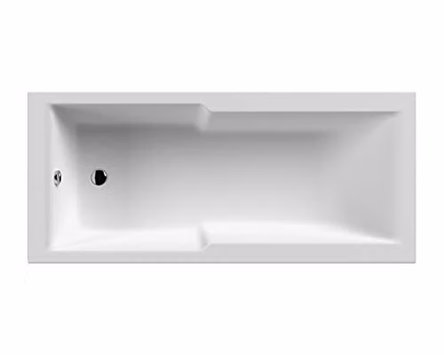nuie BMON017 Eternalite Square Straight Shower Bath, White, W: 170 cm, D: 75 cm, H: 40 cm
