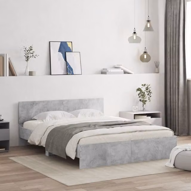 Berkfield Home King Size Bed Frame in Concrete Grey, W/D/H: 150 x 200 cm – 1