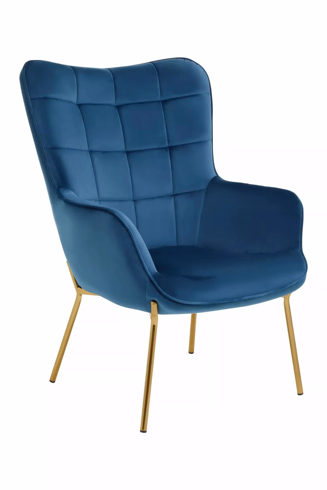 Orsina Blue Velvet High Back Armchair with Gold Metal Legs – 2