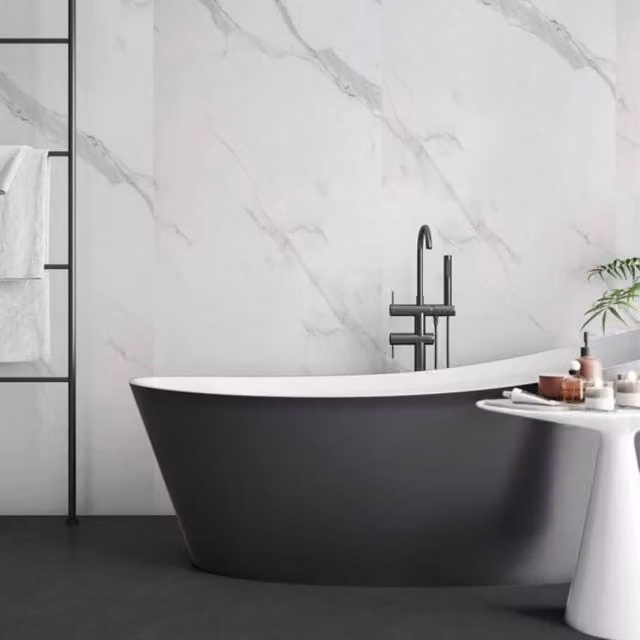 Guardian Matt Carrara Marble Internal Wall Panel, White Stone Look, W: 25.0 cm, H: 260.0 cm, D: 0.75 cm, Pack of 4