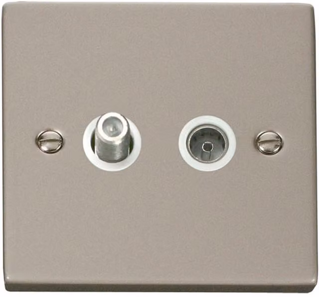 SE HOME Pearl Nickel 1 Gang Flush Satellite Coaxial Socket, White