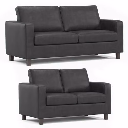 Furnishings For Less UK York 3 + 2 Sofa Suite in Black Faux Leather – 1