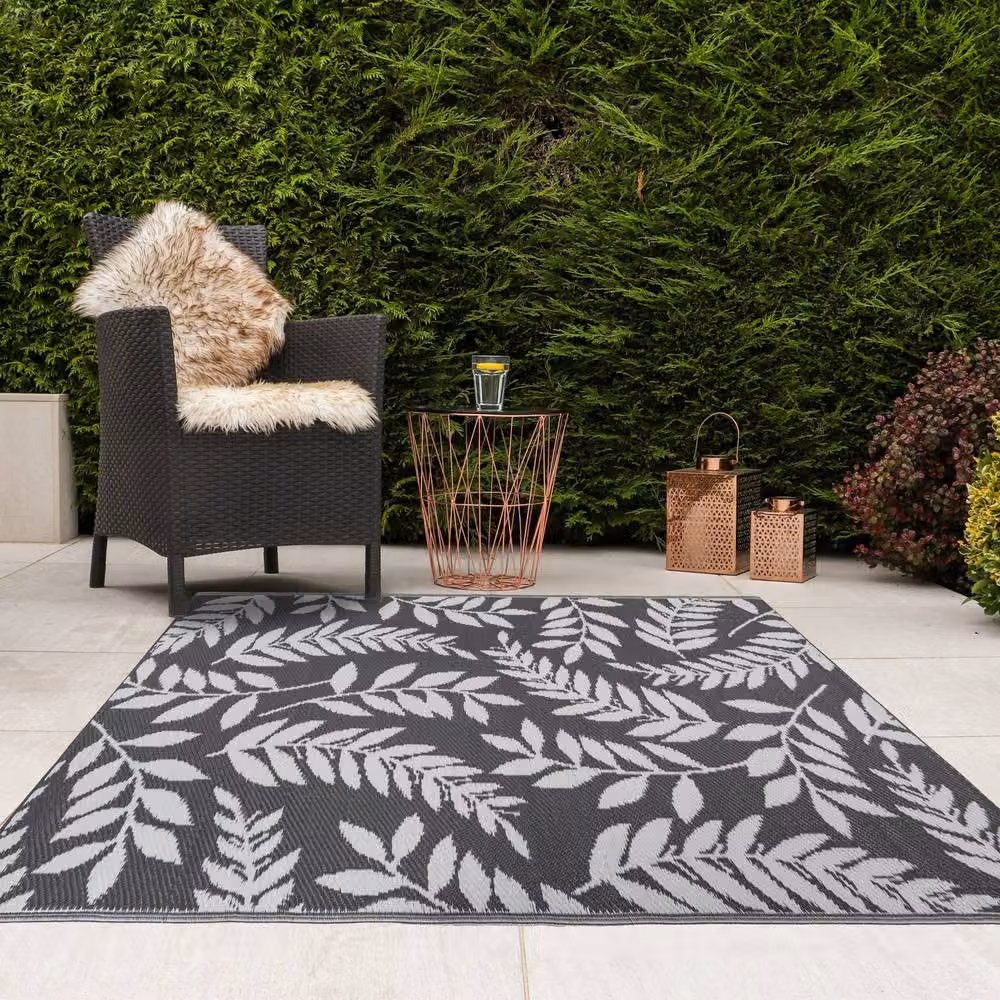 JVL The Gardener Reversible Outdoor Rug with Small Leaf Floral Pattern in Grey, W/D: 150 x 210 cm – 7
