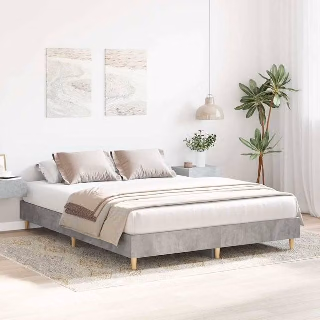 Berkfield Home Durable Wood Bed Frame in Concrete Grey, W/D/H: 150 x 203 x 25 cm, King Size