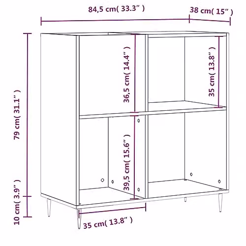 vidaXL Record Cabinet in Grey, W: 84.5 cm, D: 38 cm, H: 89 cm – 2