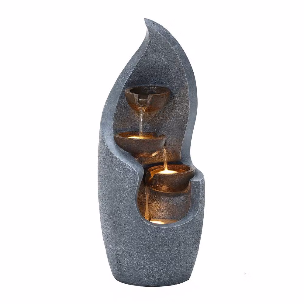 Charles Bentley Cascading Polyresin Water Feature with Warm White LED in Grey and Bronze, W/D/H: 27.5 x 27 x 67 cm – 2