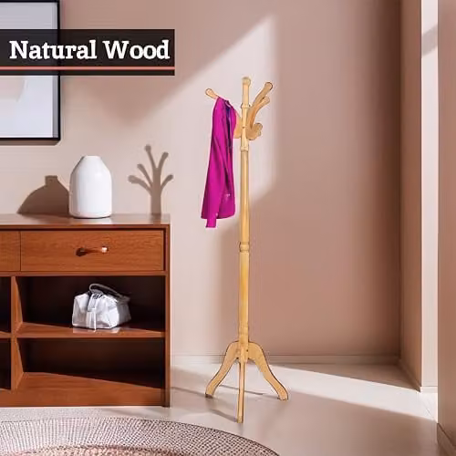 Orsina Brown Wooden Coat Stand with Post Tree Design and Distributed Point Hooks, H 182 x W 68 x D 68 cm – 4