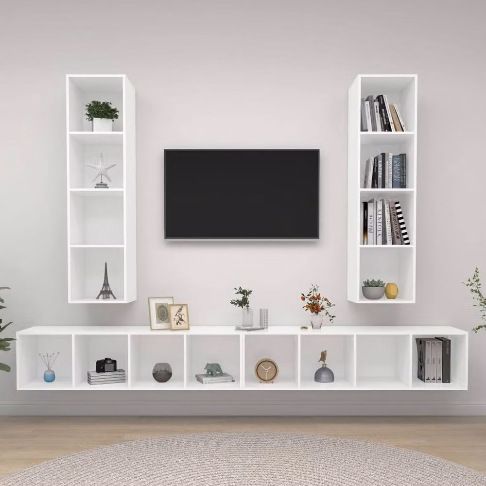 Berkfield Home Set of 4 Wall-mounted Minimalist TV Cabinets in Matt White MDF – 2