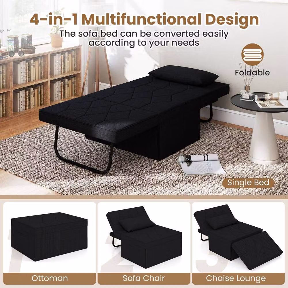 Gymax Convertible Folding Sofa Bed Ottoman Recliner in Black – 5