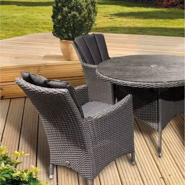 Chilli Seating Pagoda Sicily 4 Seater Full Rattan Garden Set with Round Glass Table in Grey