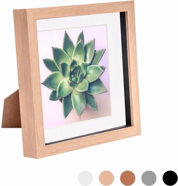 Nicola Spring Single Square 3D Box Photo Frame in White or Brown with 20.32 x 20.32 cm Mount