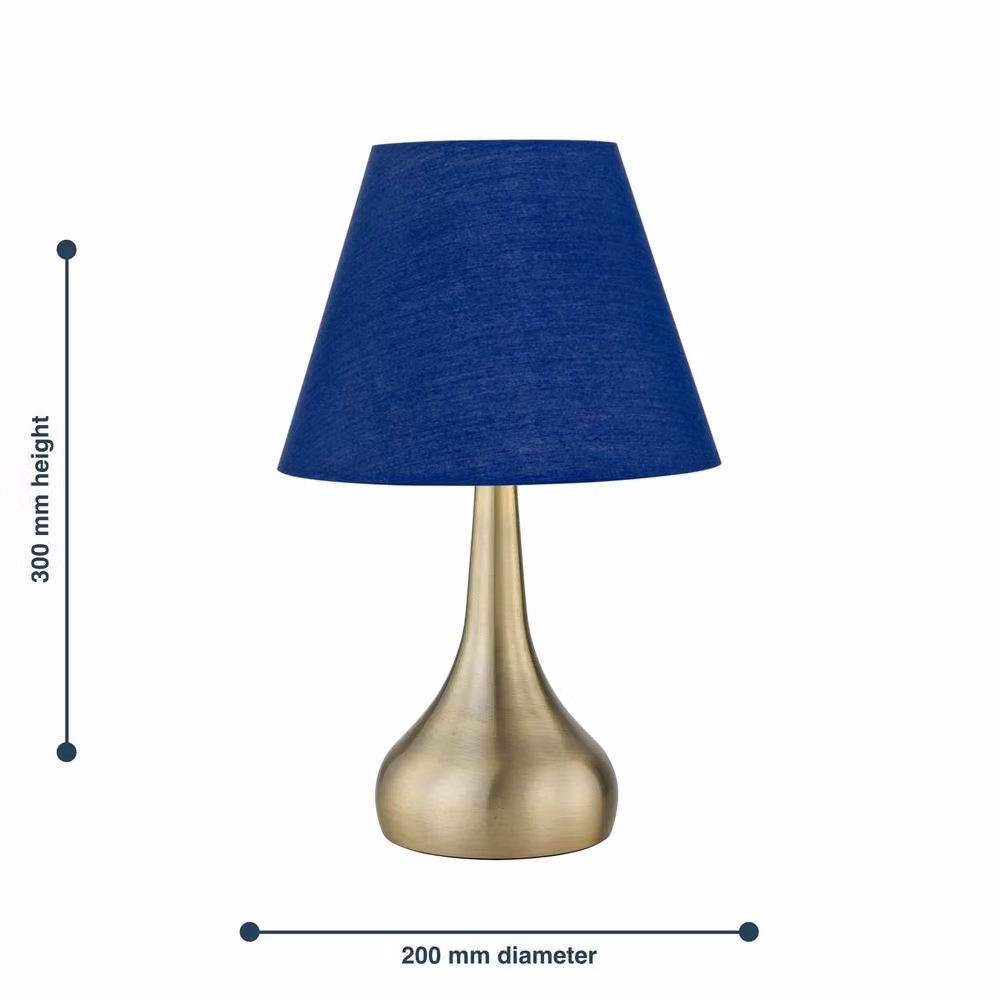 First Choice Lighting Romana Touch Operated Table Lamp in Antique Brass with Blue Fabric Shade – 3