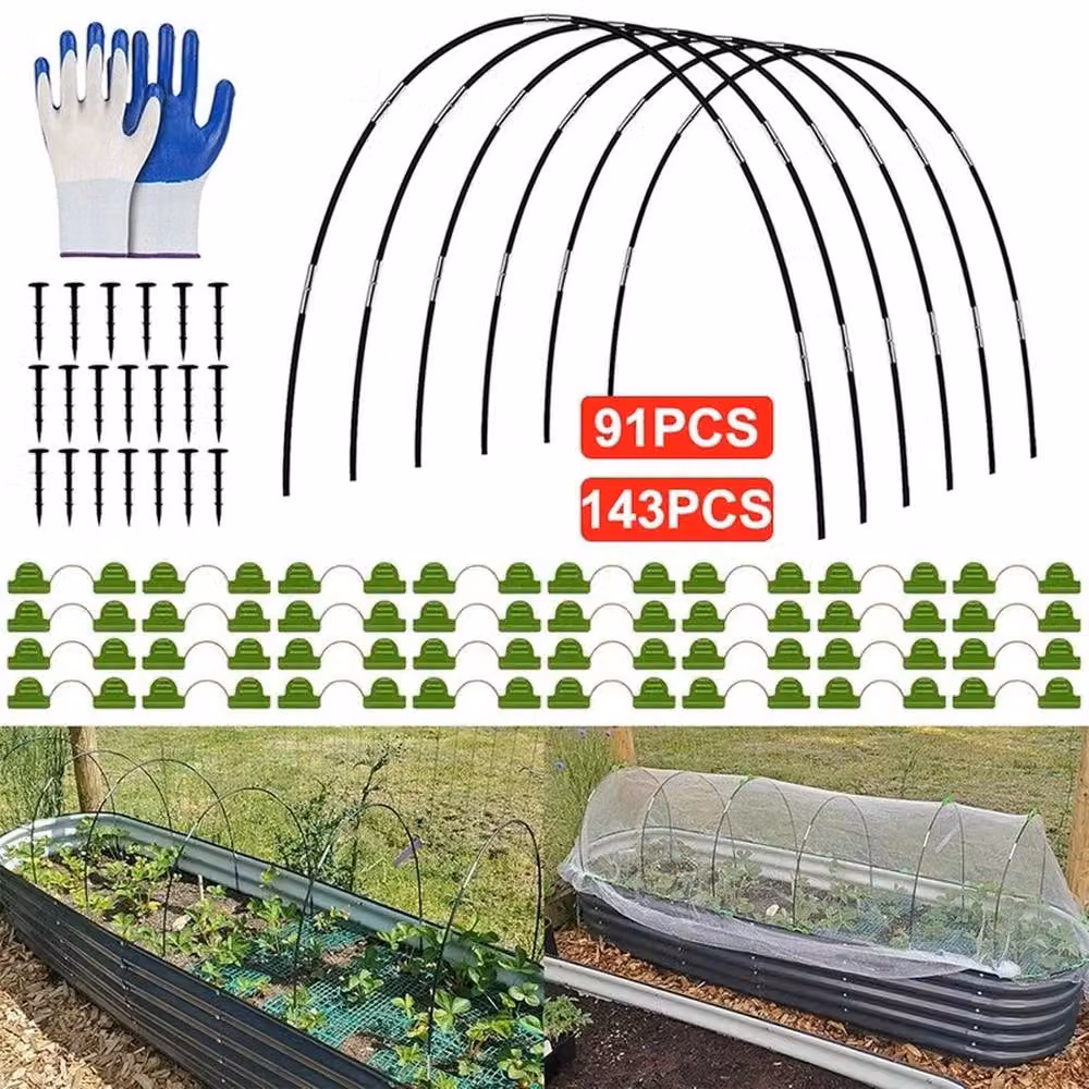 FLAVORA 143-Piece Black Garden Greenhouse Tunnel Hoops Growing Aid – 2
