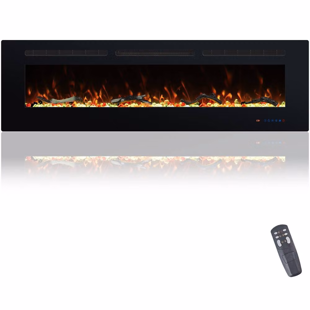 Valuxhome Black Recessed and Wall Mounted Electric Fireplace with 13 Colours and 1500W Heater, W/D/H: 152 x 45 x 15 cm – 6