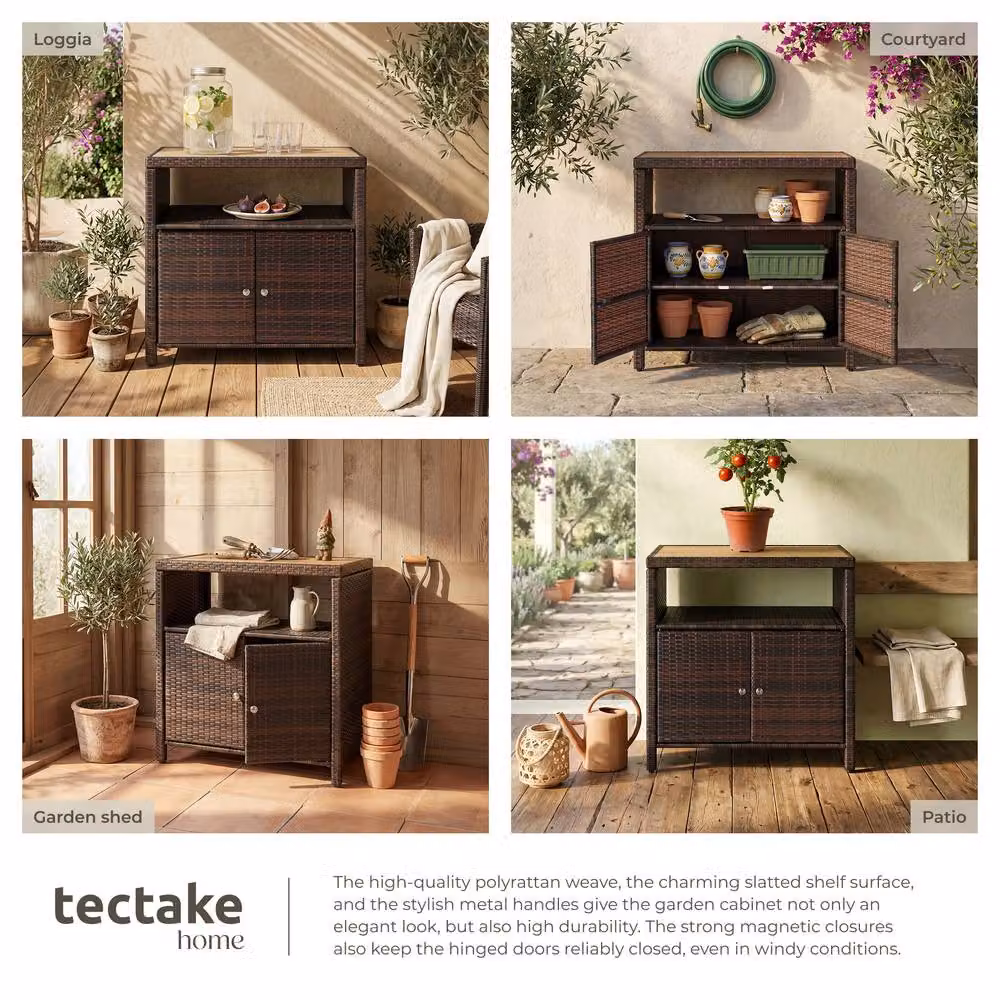tectake Monscia Freestanding Garden Cabinet in Brown with Hinged Doors and Internal Shelves – 7