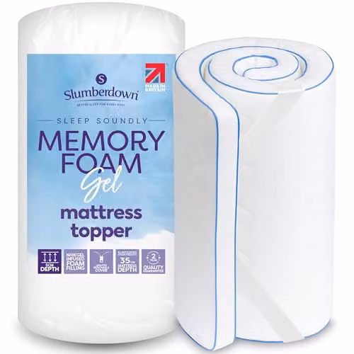 Slumberdown Cooling Gel Memory Foam Mattress Topper, White, W/D/H: 120 x 190 x 5 cm – 1