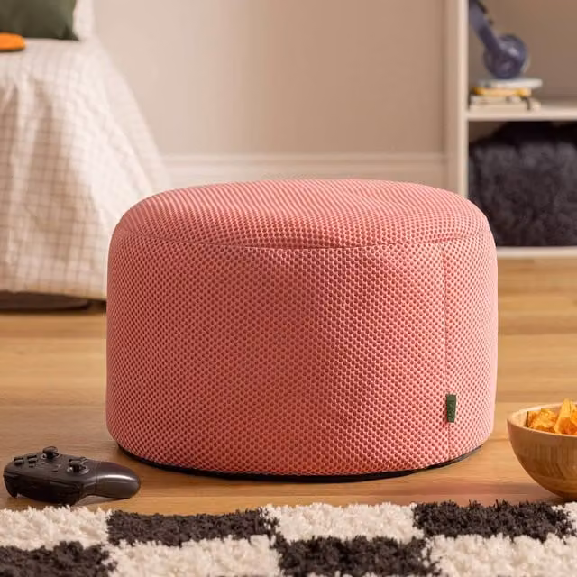 icon Mesh Gaming Bean Bag Footstool in Pink, Cylindrical Design – 1