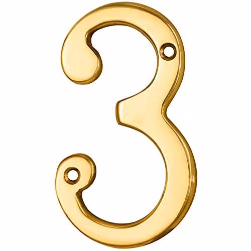 Loops Brass House Numeral Plaque in Gold, Height: 75 mm, Depth: 4 mm