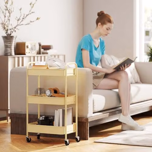 HOMCOM 3-Tier Rolling Utility Storage Trolley with Mesh Baskets, Yellow, W/D/H: 45 x 30.6 x 79 cm – 5