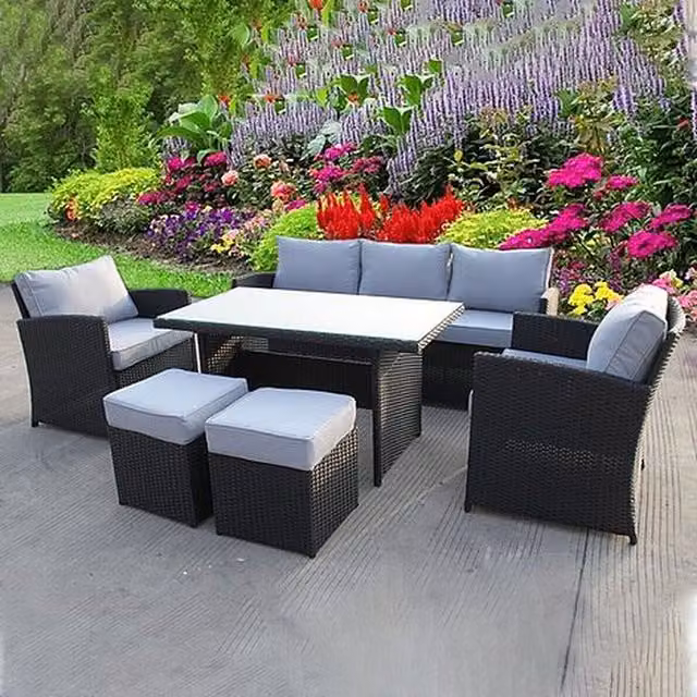 UK Leisure World Modern Black Rattan Wicker Garden Patio Dining Set