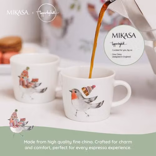 Mikasa TipperleyHill Floral Bone China Espresso Cup Set of 2, 90ml, White – 3