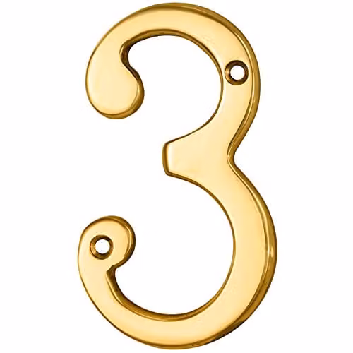 Loops Brass House Numeral Plaque in Gold, Height: 75 mm, Depth: 4 mm