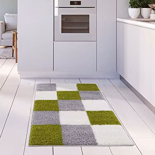 THE RUGS Modern Geometric Shaggy Area Rug in Green and Grey, W/D: 60 x 110 cm – 3