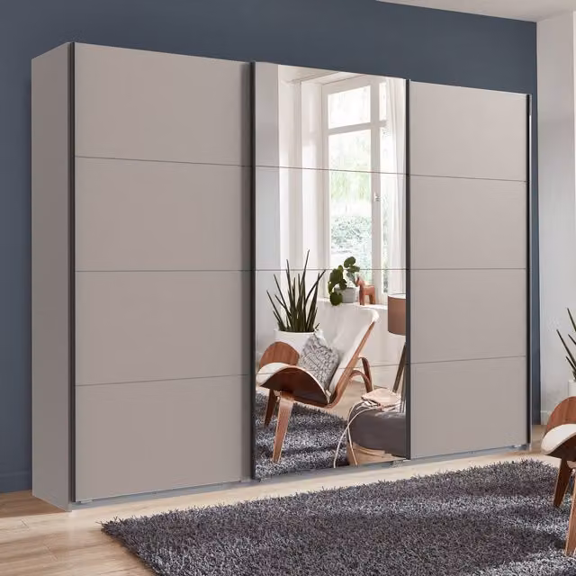 Aalst Modern Grey Sliding Wardrobe with Glass Mirror Doors, Width: 270 cm