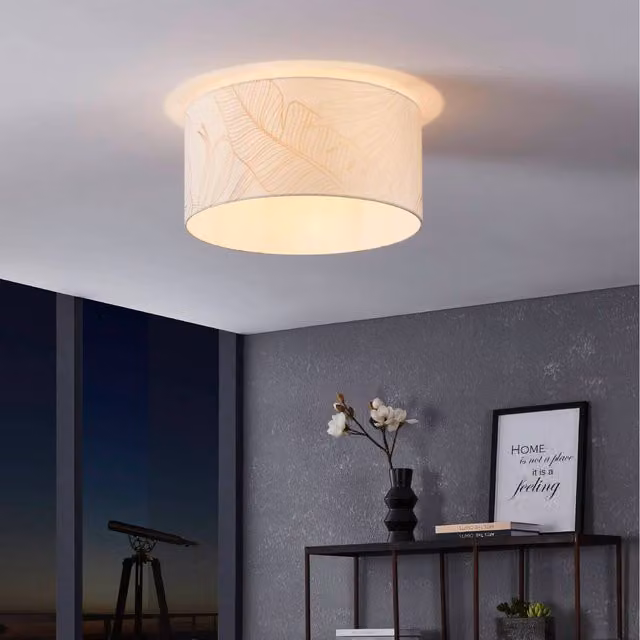 Eglo Bucamaranga Fabric Ceiling Light in White and Gold/Brass