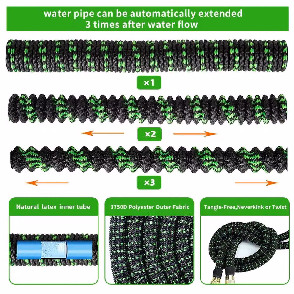 FLAVORA 30m Heavy Duty Expandable Garden Hose with Wall Bracket in Black – 3