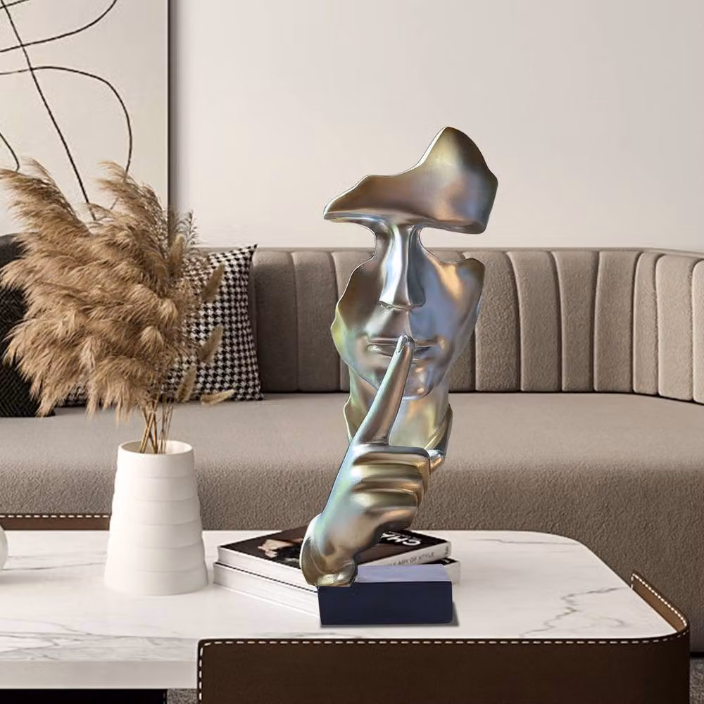 Huhote Silver Resin Thinker Abstract Art Sculpture for Home or Office Desk Decor – 5