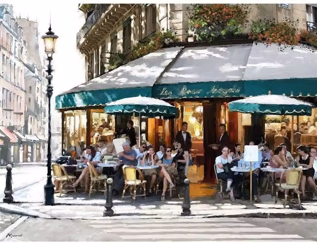 Richard Macneil Corner Cafe Multicolour Vintage City Canvas Print