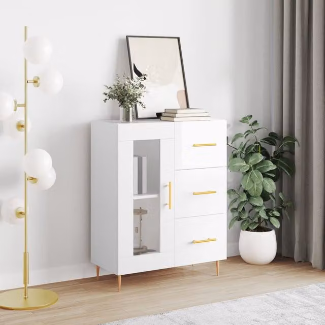 Berkfield Home High Gloss White Sideboard, W: 69.5 cm, D: 34 cm, H: 90 cm