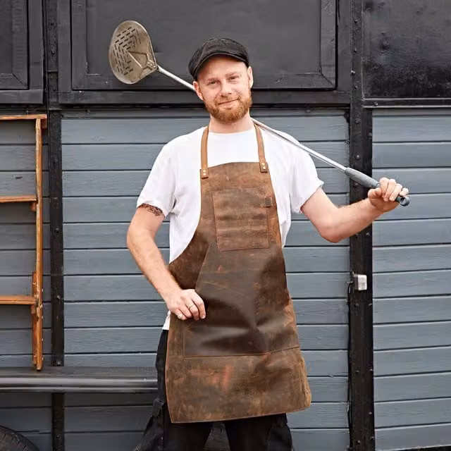 Paper High Handmade Buffalo Leather Apron in Brown