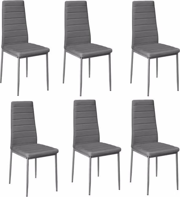 Livingandhome Set of 6 White and Grey High Back Faux Leather Armless Dining Chairs with Metal Legs