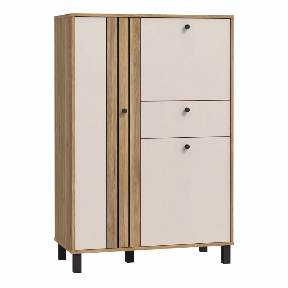 Wyld Haus Pebblethorn Modern 3 Door 1 Drawer Cabinet in Cream and Natural Oak, W/D/H: 131.8 x 42.0 x 88.0 cm – 2