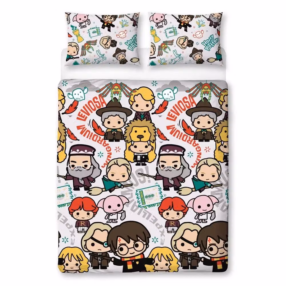 Harry Potter Reversible Microfibre Duvet Cover and Pillowcase Set, White and Multicolour, W: 140 cm, L: 200 cm – 2