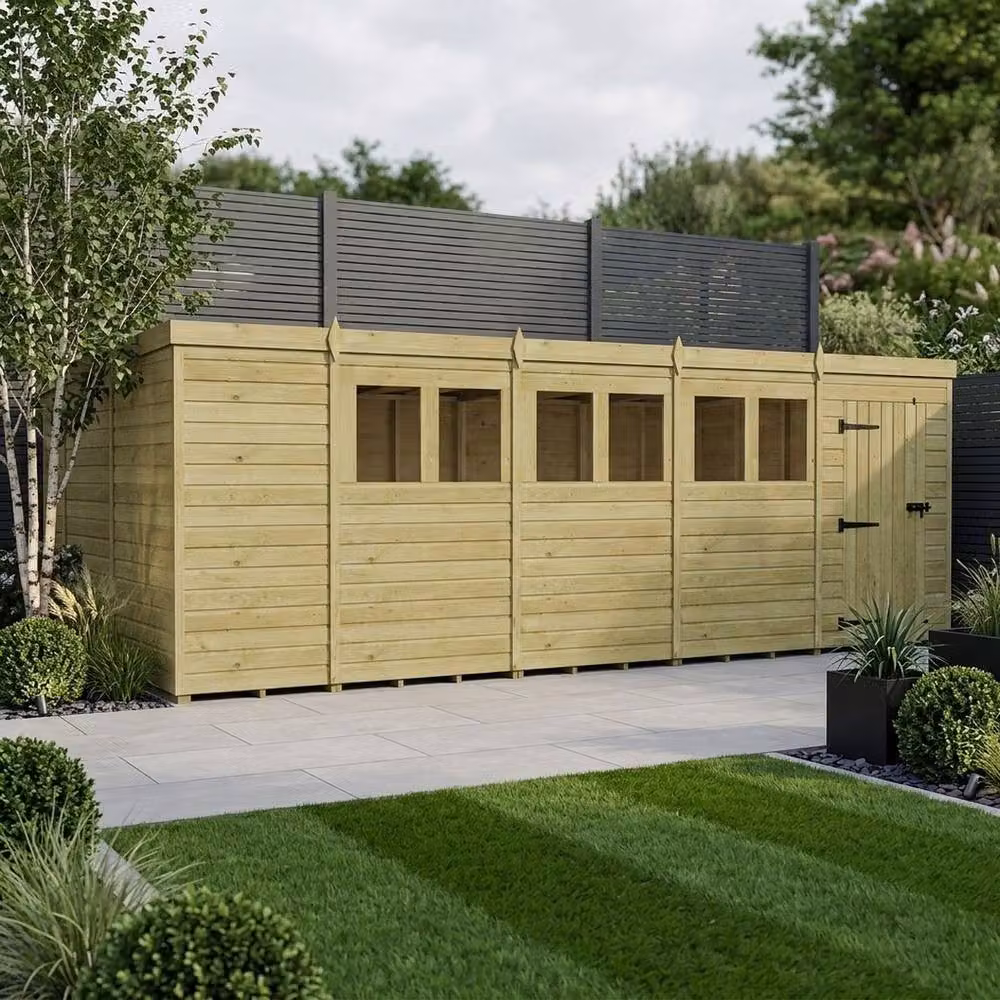 Buttercup Farm Brown Timber Pent Garden Shed with Single Door and Windows, W/D/H: 591.5 x 305 x 210 cm – 2