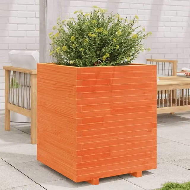 Berkfield Home Garden Planter Tub in Brown Solid Wood, W/D/H: 60 x 60 x 72.5 cm