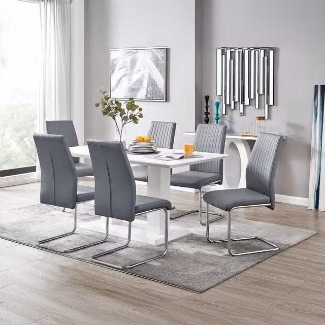 FurnitureboxUK Imperia High Gloss Rectangular Dining Table and 6 Lorenzo Dining Chairs Set in Grey