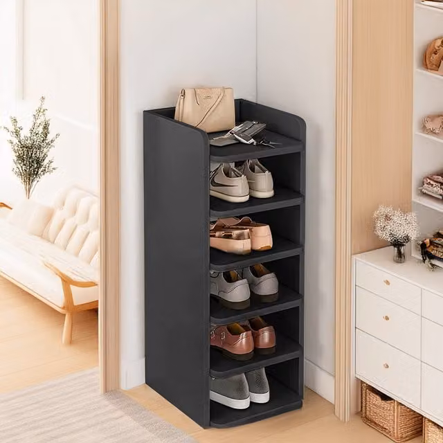 Livingandhome 6-Tier Slim Vertical Shoe Rack in Black