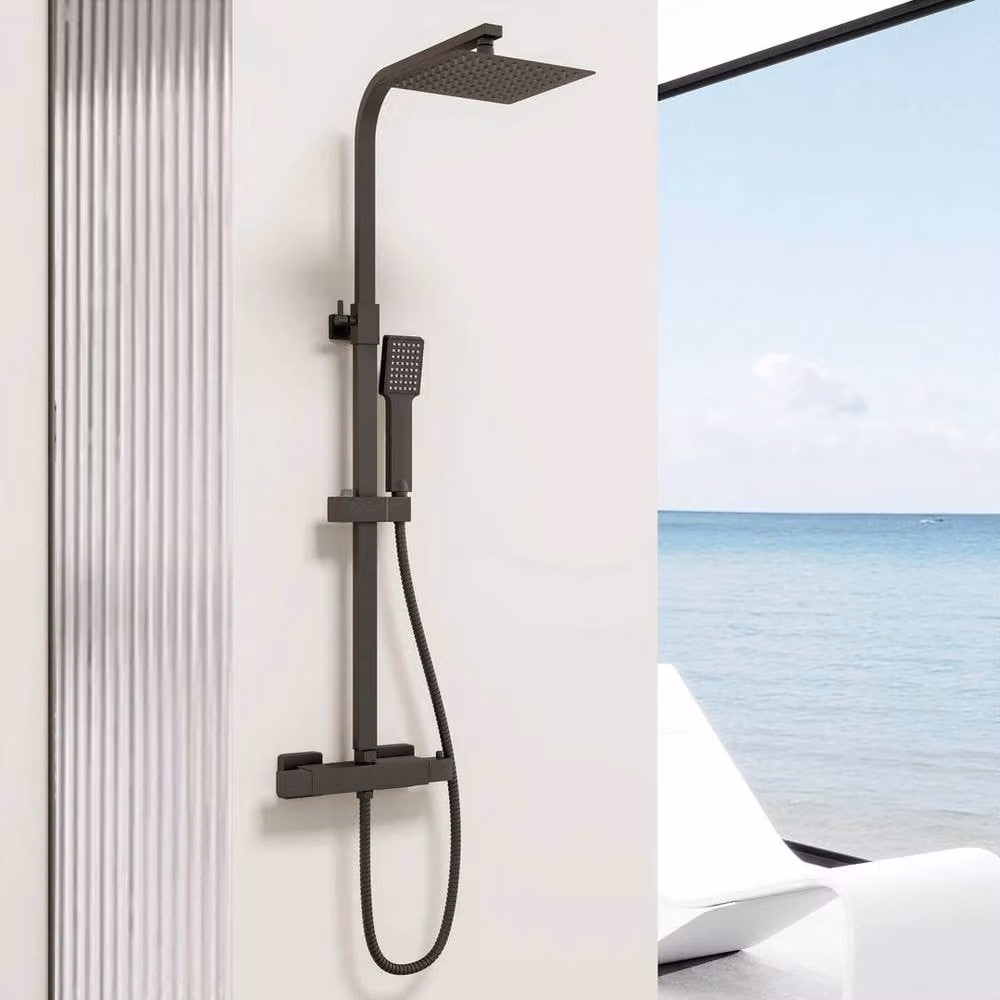 Kelvenix Matt Black Thermostatic Mixer Shower Set with Rain Shower and Hand Shower, W: 100.0 cm, H: 52.0 cm – 3