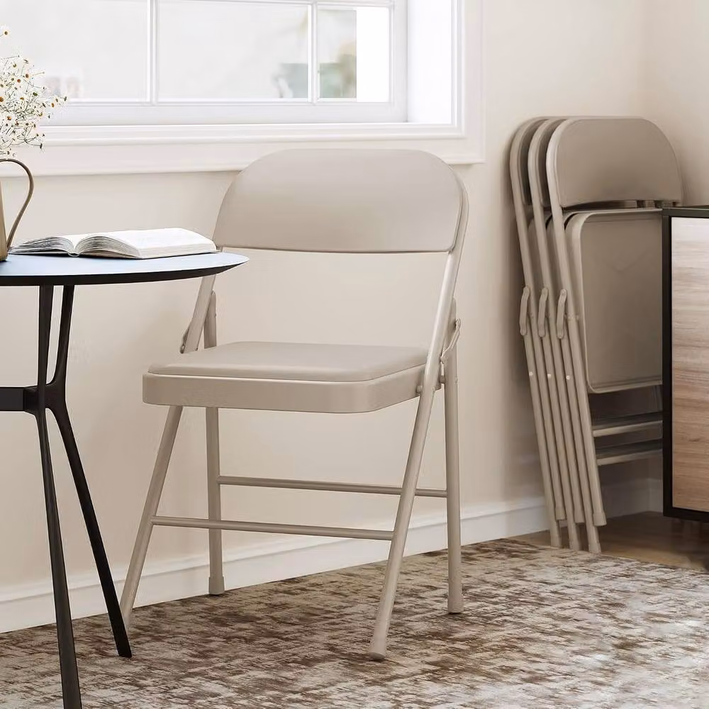 London Boutique Set of 8 Padded Folding Dining Chairs in Beige – 2