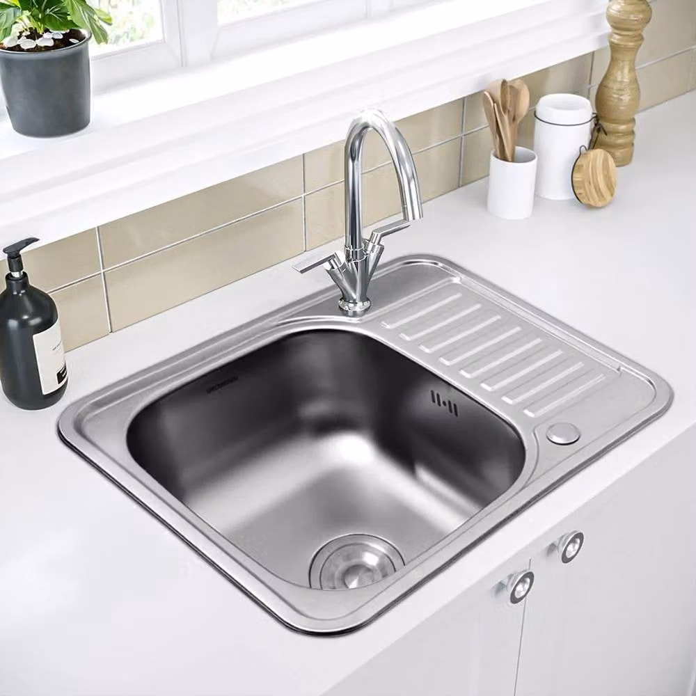 NESTLUNE Large Rectangular Inset Stainless Steel Single Bowl Sink in Silver, W: 100 cm, D: 52 cm – 2