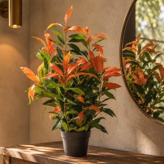 Leaf Artificial Potted Ficus Tree in Red, Green and Black, Height: 80 cm – 4