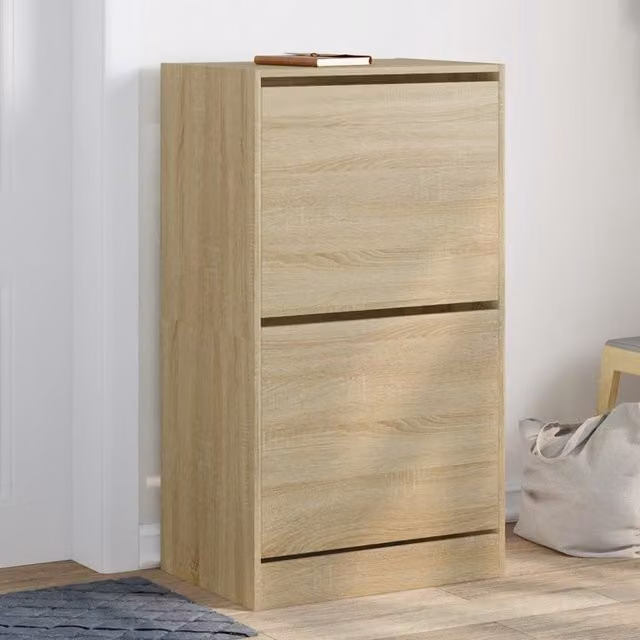 Berkfield Home Modern Shoe Cabinet in Sonoma Oak Brown with 2 Tilting Compartments, W: 60 cm, D: 42 cm, H: 108 cm – 1