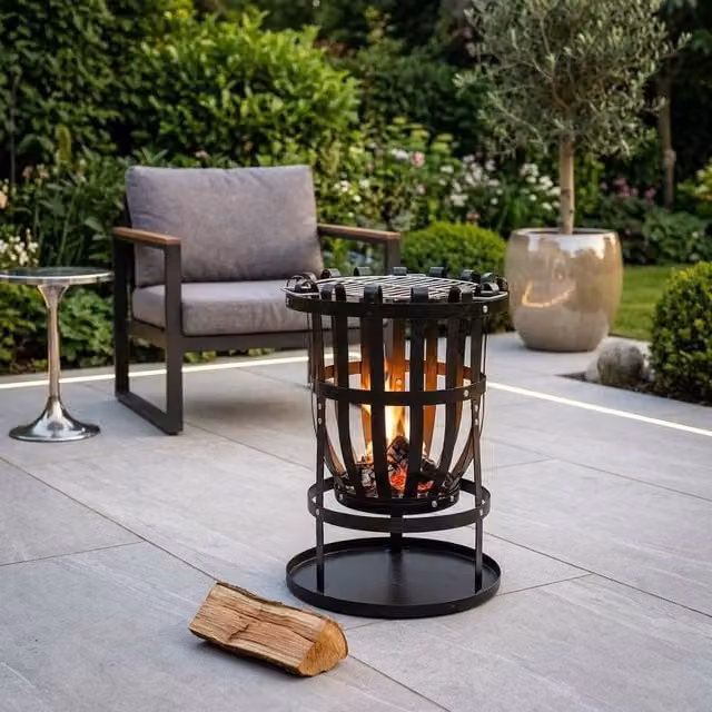 Garden Greatness Forno Traditional Steel Garden Firebasket with Grill in Black and Multicolour, W: 52 cm, H: 1000 cm