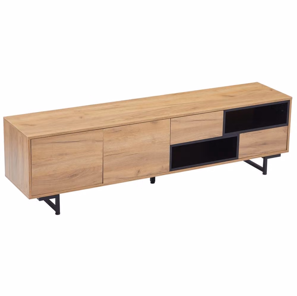 STILVORA Modern Wood TV Cabinet with 2 Doors and 2 Drawers in Brown, W/D/H: 173 x 38 x 48 cm – 7