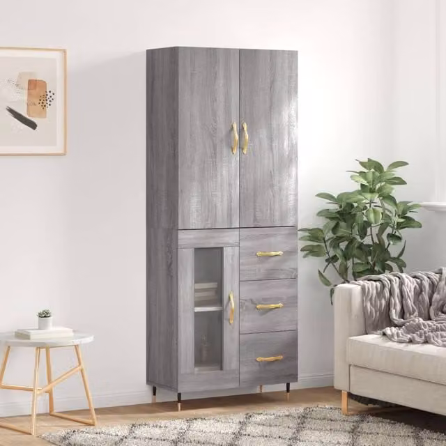 Berkfield Home Grey Sonoma Highboard in Engineered Wood, H 180 x W 69.5 x D 34 cm