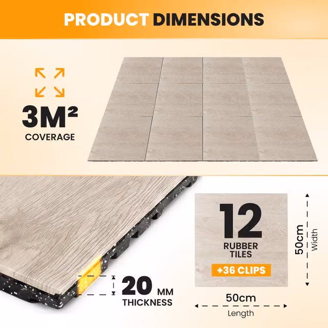 NOVECRAFTO Anti-Slip Rubber Gym Flooring Plank, Black, W: 50 cm, H: 2 cm